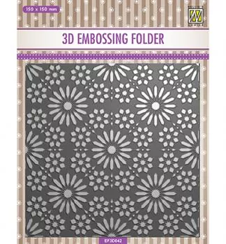 Nellie Snellen 3D Embossing Folder, Square frame Flower pattern