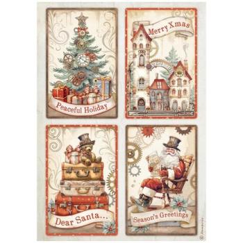 Stamperia, Gear up for Christmas Rice Paper 4 Cards