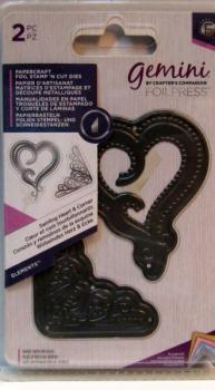 Crafters Companion, Die Foil Stamp cut Dies Swirling Heart and Corner