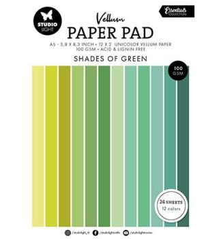 Studiolight • Vellum Paper Pad, Shades of Green, Unicolor paper Essentials nr.193