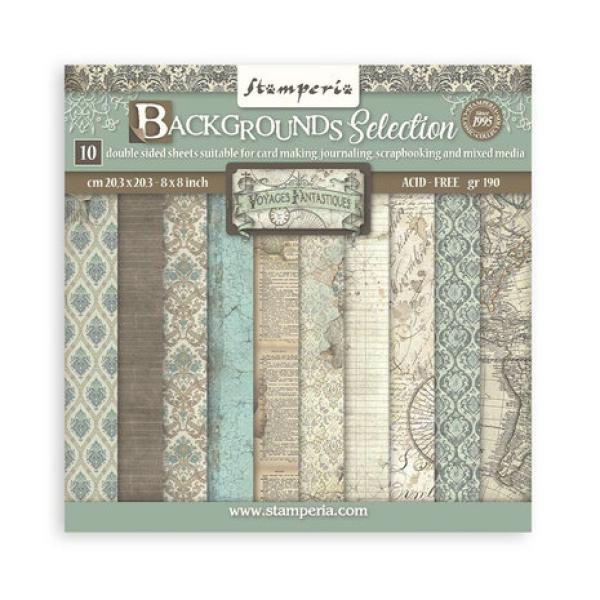 Stamperia, Voyages Fantastiques Backgrounds 8x8 Inch Paper Pack