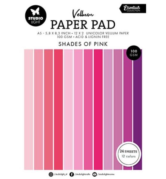 Studiolight • Vellum Paper Pad, Shades of Pink, Unicolor paper Essentials nr.192