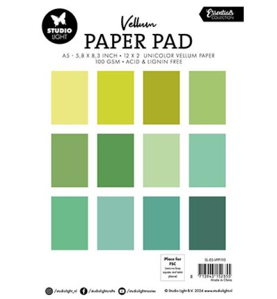 Studiolight • Vellum Paper Pad, Shades of Green, Unicolor paper Essentials nr.193