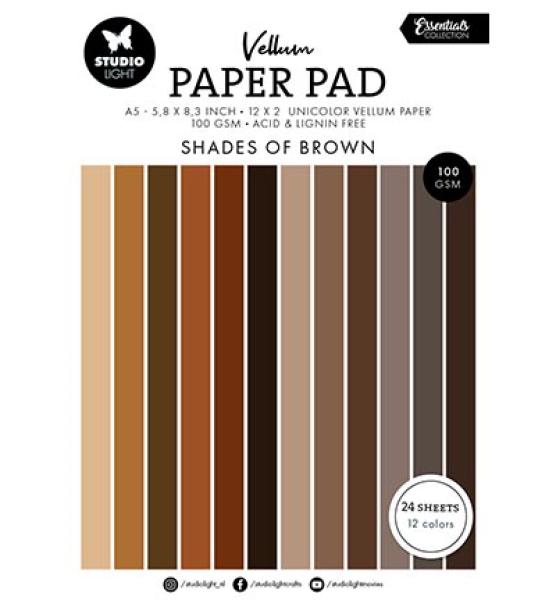 Studiolight • Vellum Paper Pad, Shades of Brown, Unicolor paper Essentials nr.195