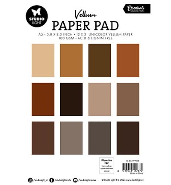 Studiolight • Vellum Paper Pad, Shades of Brown, Unicolor paper Essentials nr.195